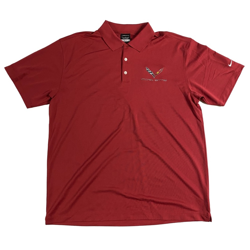 Nike Dri-Fit Polo Collared Shirt Red Corvette C7 Grand Sport Fans Size: XL